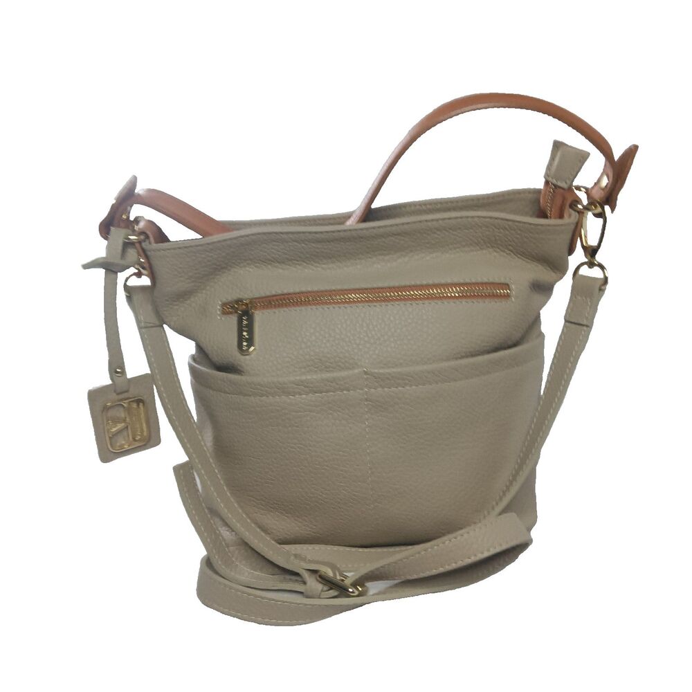 Valentina Beige Crossbody Bag with Tan Strap
